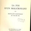 La foi d’un mal-croyant ou mentalité scientifique et vie de foi