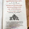 Benedicto XIV, P.O.M. Doctrinam De servorum Dei beatificatione et beatorum canonizatione redactam in synopsim : Sacrorum Rituum Schola auctori suo, magistro ac patrono, D.D.