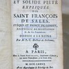 La vraie et solide piété, expliquée par Saint François de Sales, recueillie de ses épîtres et de ses entretiens