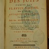 Histoire des juifs écrite par Flavius Joseph sous le titre de Antiquitez judaïques