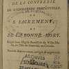 Réglement de la confrérie de l'adoration perpétuelle du S. Sacrement, et de la bonne mort. Érigée dans l'église paroissiale de Ville Marie, en l'isle de Montréal, en Canada