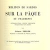 Sur la Pâque et fragments