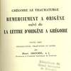 Remerciement à Origène suivi de La lettre d’Origène à Grégoire